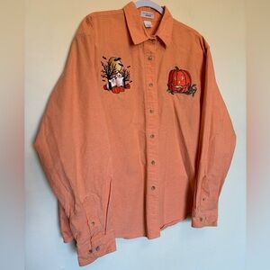 Vtg Crystal Springs Button Shirt Sz XL Halloween Ghost Pumpkin Cotton Holiday